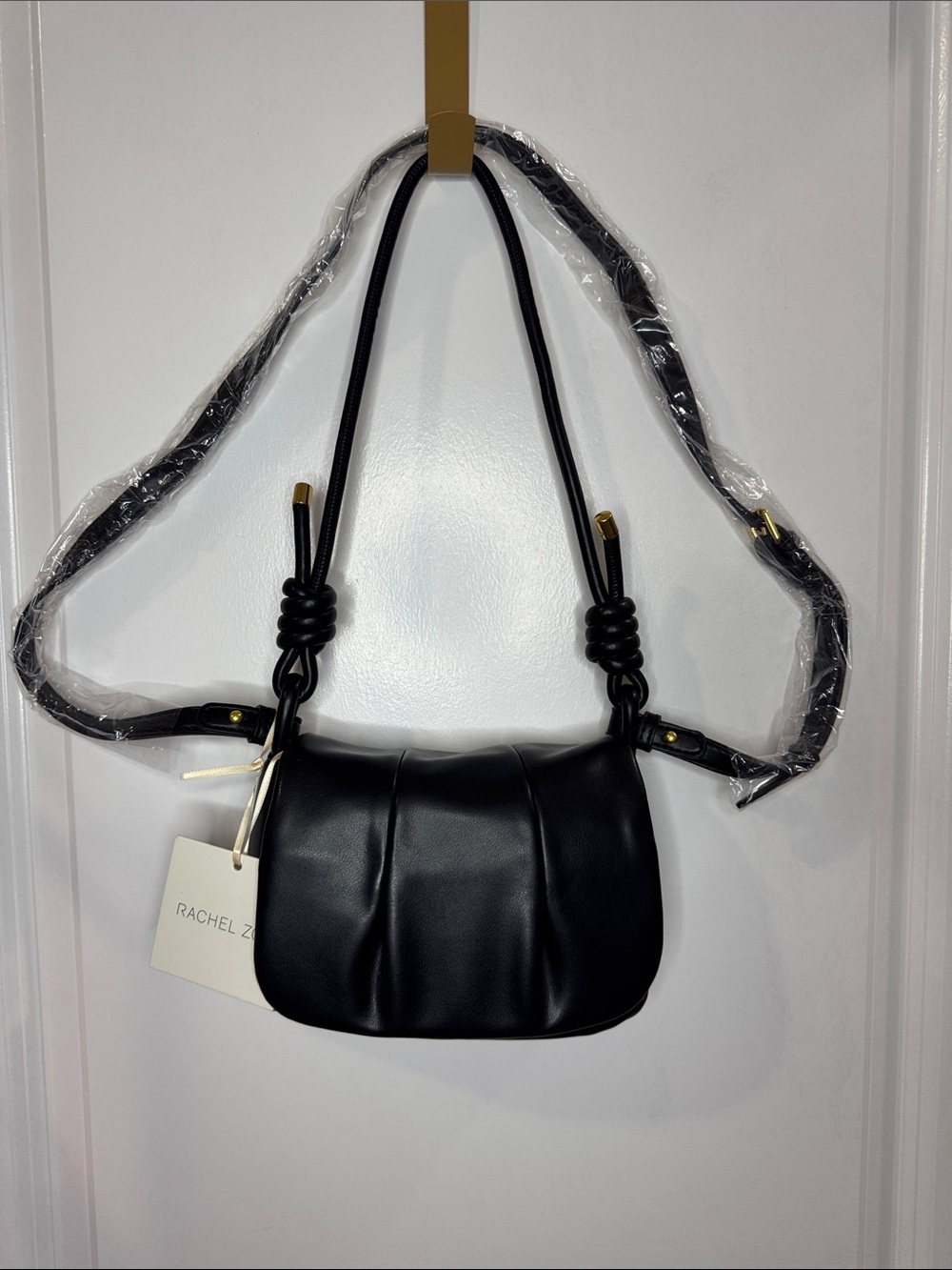 Rachel Zoe Black Knotted Shoulder Bag with Gold Accents